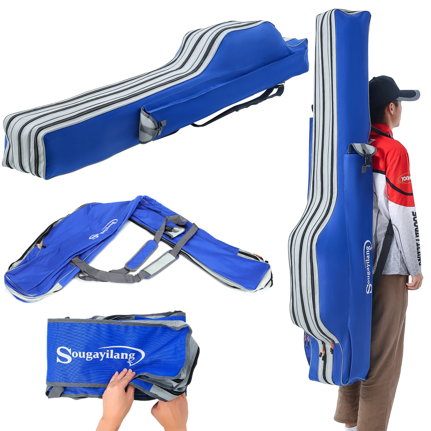 Reel Bag - Sougayilang Angelrutentasche, 3-lagiger Organizer, Angelruten-Koffer, Angel-Aufbewahrungstasche,